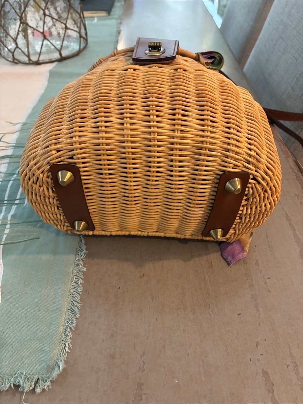 Patricia Nash woven Crossbody Bag with Brown Leather Trim and Floral Scarf - Picture 7 of 9